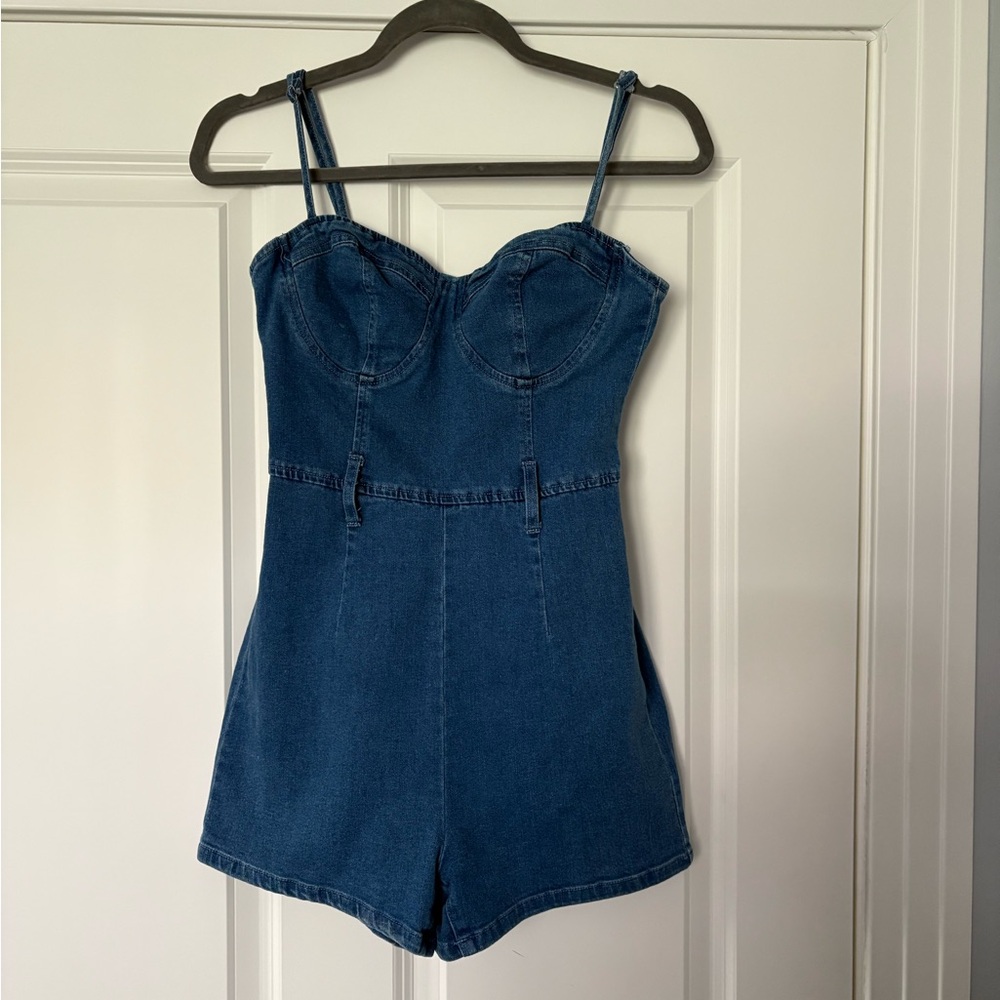 NWOT Windsor Denim Bustier Romper - Dark Blue Size S